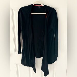 Champion long lightweight cardigan open front, hooded, black, size L